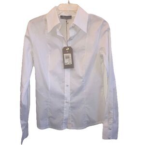 RINASCIMENTO ITALY sz M 100% Cotton Long Sleeve Fitted White Button Top Blouse